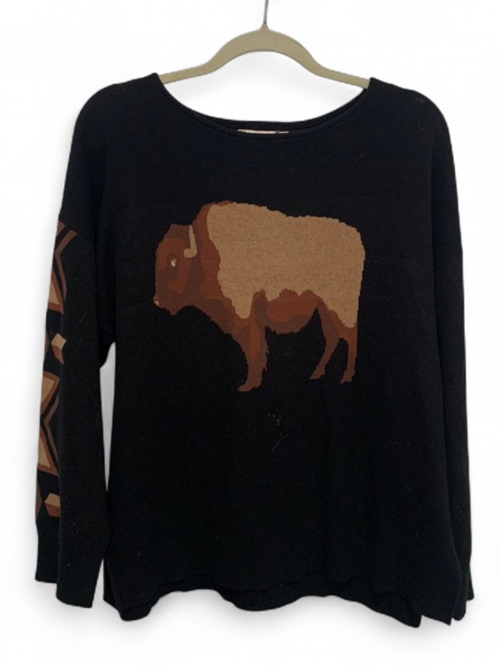 Cotton Rye Black Sweater with Brown Buffalo Western Graphic